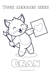 Free colouring Cute Heart Art Fox Animal Brush Forest animals