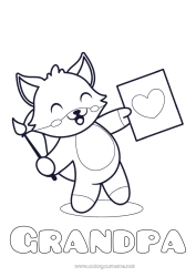 Child coloring page Cute Heart Art Fox Animal Brush Forest animals