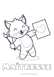 Coloriage enfant Mignon Coeur Art Renard Animal Pinceau Animaux de la forêt
