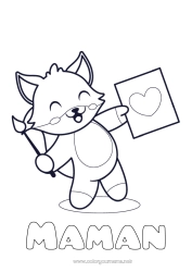 Coloriage enfant Mignon Coeur Art Renard Animal Pinceau Animaux de la forêt