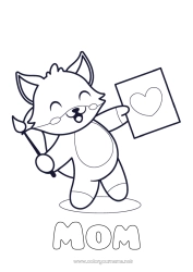 Child coloring page Cute Heart Art Fox Animal Brush Forest animals