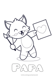 Coloriage enfant Mignon Coeur Art Renard Animal Pinceau Animaux de la forêt