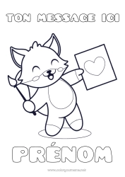 Coloriage à personnaliser Mignon Coeur Art Renard Animal Pinceau Animaux de la forêt