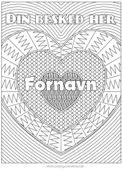 Gratis farvelægning Hjerte Jeg elsker dig. Dekoreret navn Komplekse farvelægninger Zentangle Dekorativ baggrund