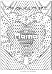Kolorowanka za darmo Serce Kocham cię. Nazwisko odznaczone Złożone kolorowanki Zentangle Tło dekoracyjne