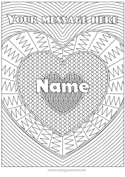 Free colouring Heart I love you. Decorated name Complex colouring pages Zentangle Decorative background