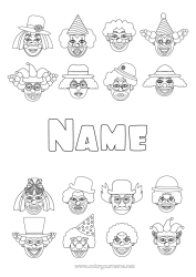 Colouring to customise Clown Circus Head