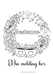 Gratis fargelegging Blomster Hjerte Fugl Vår Kopp Sommerfugl Drikke Insekter Fugler og flygende pattedyr