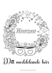 Gratis färgläggning Blommor Hjärta Fågel Vår Mugg Fjäril Dryck Insekter Fåglar och flygande däggdjur