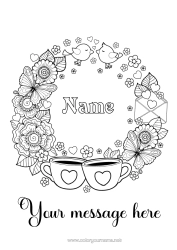 Colouring to customise Flowers Heart Bird Spring Mug Butterfly Drink Insects Birds And Flying Mammals