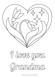 Free coloring Flowers Heart I love you Big heart Stars