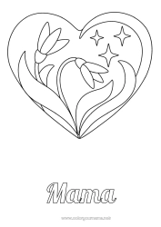 Kinder-Malvorlage Blumen Herz Ich liebe dich Großes Herz Sterne