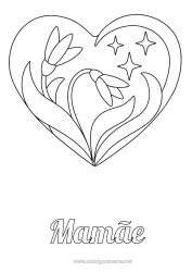 Página de desenho infantil Flores Coração Eu te amo Grande coração Estrelas