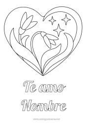 Colorear gratis Flores Corazón Te amo Gran corazón Estrellas