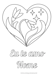 Página de desenho infantil Flores Coração Eu te amo Grande coração Estrelas