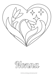 Pagina da colorare per bambini Fiori Cuore Ti amo Grande cuore Stelle