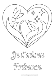 Coloriage à personnaliser Fleurs Coeur Je t'aime Grand coeur Étoiles