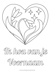 Kleurplaat voor kinderen Bloemen Hart Ik hou van jou Groot hart Sterren