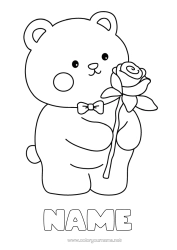Colouring to customise Bear I Love You. Animal Rose Forest Animals