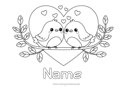 Colouring to customise Heart Bird I Love You. Animal Valentine's Day Birds And Flying Mammals