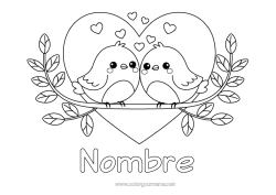 Colorear gratis Corazón Pájaro Te amo Animales Día de San Valentín Aves y mamíferos voladores