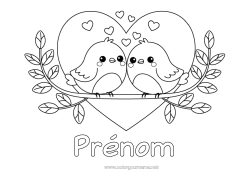 Coloriage gratuit Coeur Oiseau Je t'aime Animal Saint valentin Oiseaux et mammifères volants