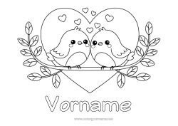 Kostenlose Malvorlage Herz Vogel Ich liebe dich Tier Valentinstag Vögel und fliegende Säugetiere