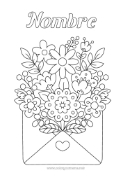 Colorear gratis Flores Corazón Primavera Sobre
