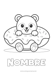 Colorear gratis Lindo Tarta Kawaii Animales Panda Donuts Dibujos fáciles para colorear Otros animales del mundo