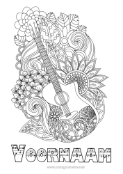 Gratis kleurplaat Bloemen Muziek Zentangle Muziekfestival Gitaar Muziekinstrumenten