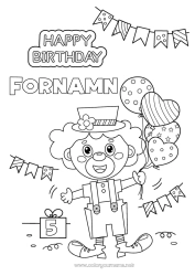 Färgläggningssida att anpassa Gåvor Födelsedag Ballonger Clown Grattis på födelsedagen! Anpassningsbar ålder att fira