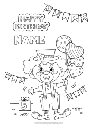 Coloring to customize Gifts Birthday Balloons Clown Happy Birthday (English) Message Customizable age