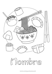Colorear gratis Alimento Japón Sushi Ramen