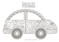 Free colouring Vehicles Car Zentangle Cars, vans and motorhomes