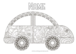 Free coloring Vehicles Car Zentangle Cars, vans, and motorhomes