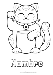 Colorear gratis Cat Suerte Japón Maneki Neko Perros y gatos
