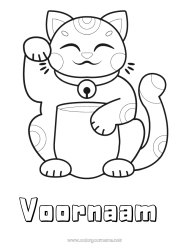 Gratis kleurplaat Kat Geluk Japan Maneki Neko Honden en katten