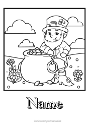 Free coloring Magic pot Clover Ireland Saint Patrick's Day Hat