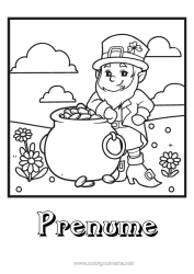 Pagină de colorat personalizată Cazan magic Trifoi Irlanda Sărbătoarea Sfântului Patrick Pălărie