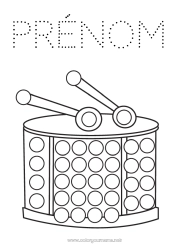 Coloriage gratuit Carnaval Musique Marqueurs à points Fête de la musique Instruments de musique Tambour
