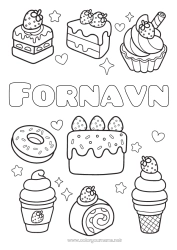 Farvelægningssiden tilpasning Kage Kawaii Donuts Slik, søde sager Is. Muffin