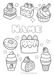 Colouring to customise Cake Cute Doughnuts Treats, Sweets Ice Cream Fairy Cake