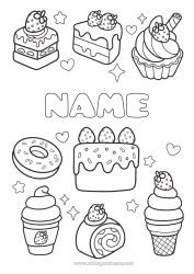 Free coloring Cake Kawaii Donuts Treats Ice cream Cupcake