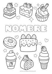 Colorear gratis Tarta Kawaii Donuts Golosinas Helado Magdalena