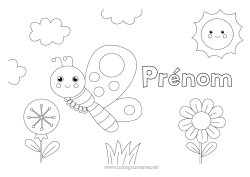 Coloriage gratuit Fleurs Printemps Soleil Papillon Animal Coloriages faciles Insectes