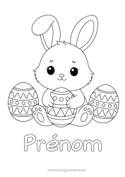 Coloriage à personnaliser Mignon Lapin Oeufs de Pâques Pâques Animaux de la forêt