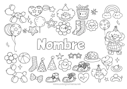 Dibujo libre Sport Fiesta Clown Arcoíris Sombrero Palomitas de maíz Golosinas Simbolos Circo