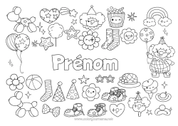 Coloriage gratuit Sport Fête Clown Arc en ciel Chapeau Pop Corn Gourmandises, sucreries Symboles Cirque