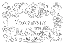 Kleurplaat aanpassen Sport Feest Clown Regenboog Hoed Popcorn Lekkernijen, zoetigheden Symbolen Circus
