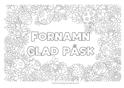 Färgläggningssida att anpassa Blommor Vår Fjäril Påskägg Påsk Komplexa målarbilder Insekter Ramar